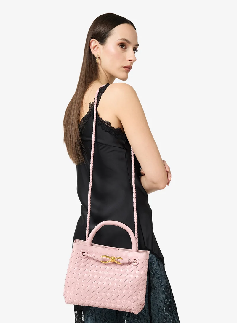 ELLA Pink Gold Accent Woven Textured Detailed Top Handle Bag for Women | Best Price UAE